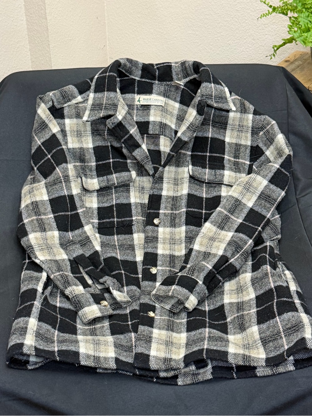 Marsh Landing Black & Gray Plaid Button-Up Shirt